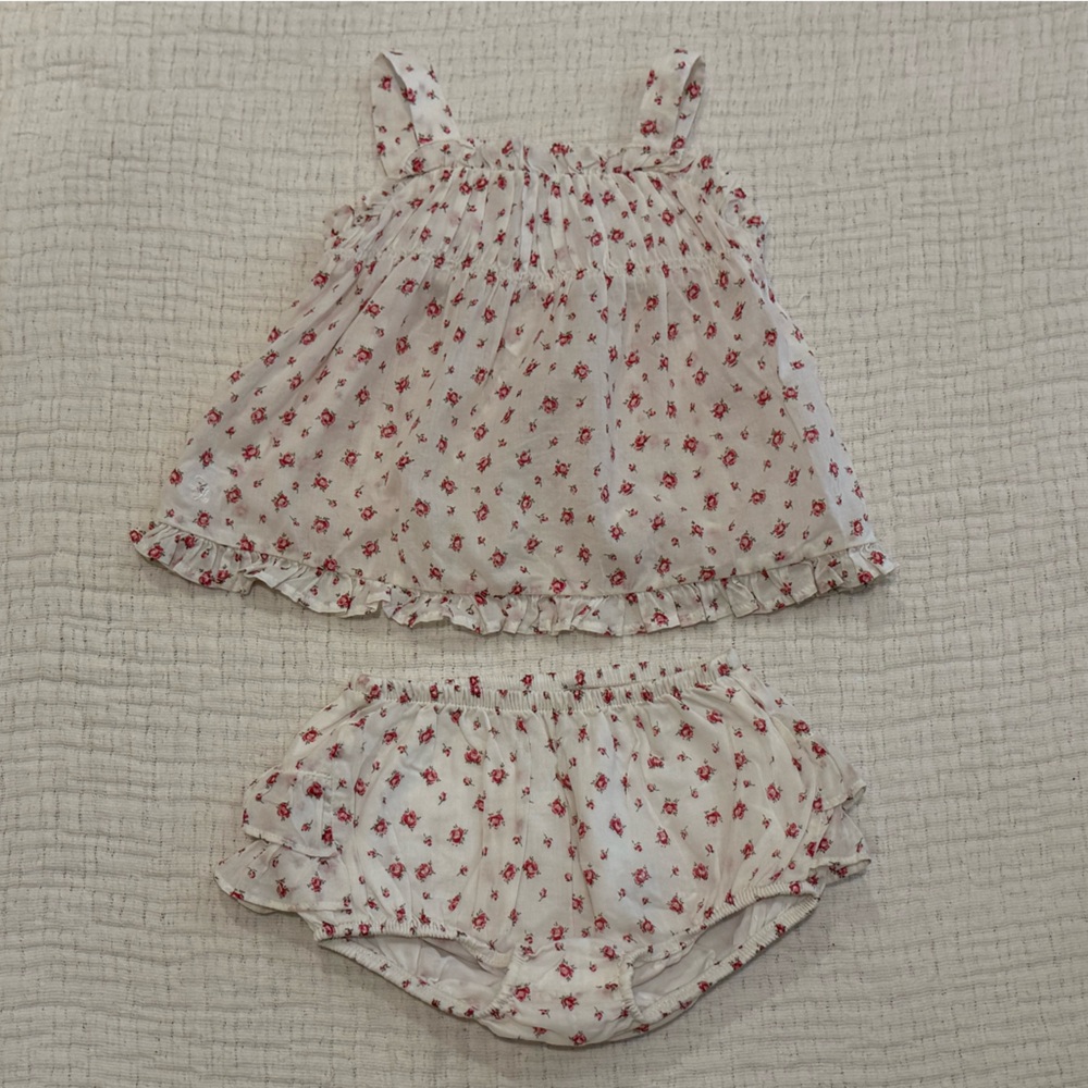 Ralph Lauren White and Pink Floral Ruffle Baby Set 6M